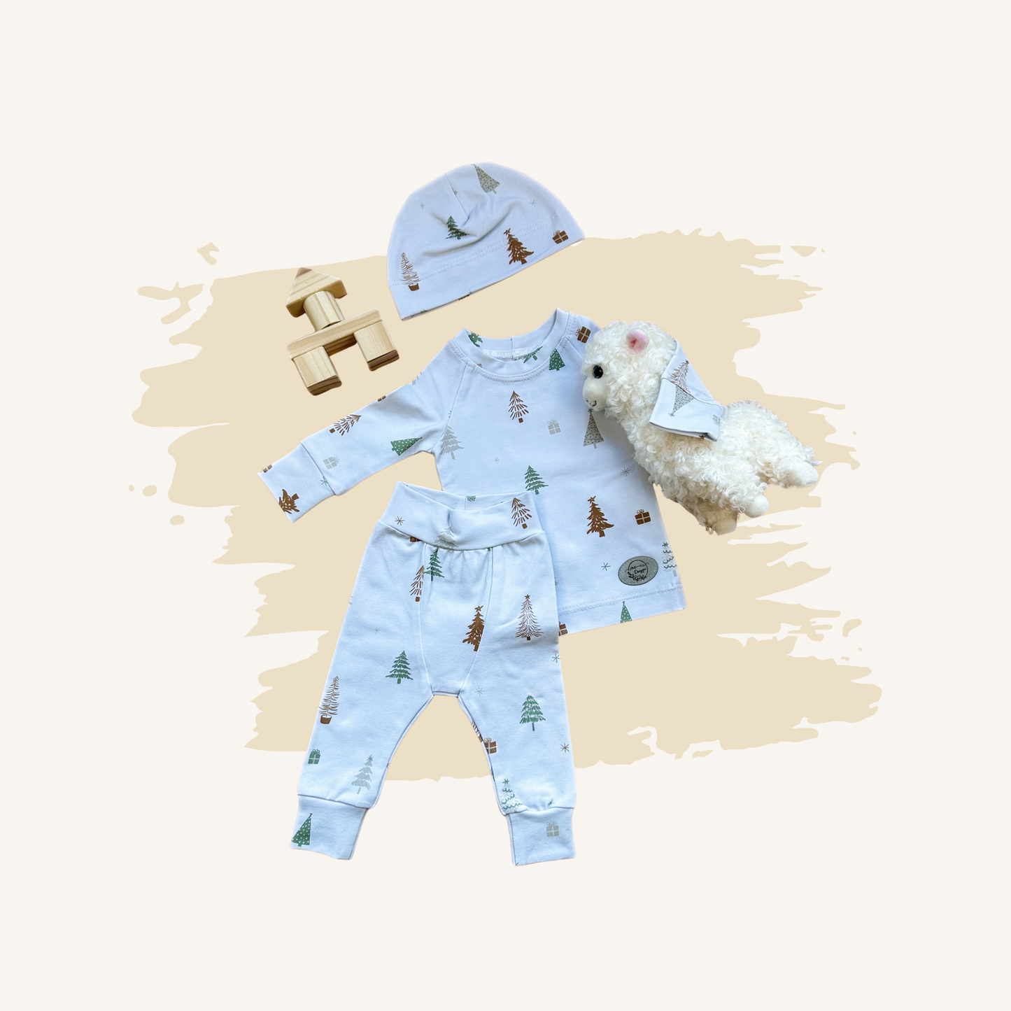 Sweater/pants and matching hat set - fir trees