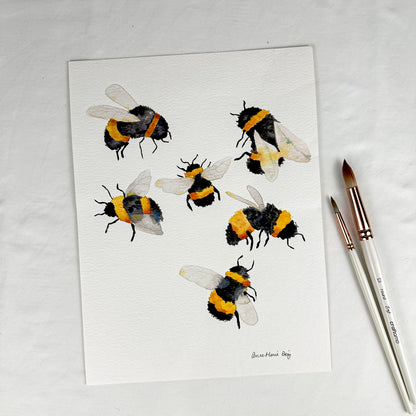 Aquarelle originale - Abeilles