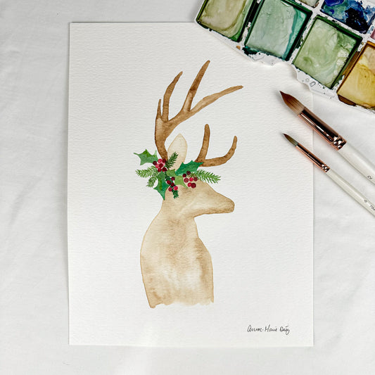 Original watercolor - Christmas deer