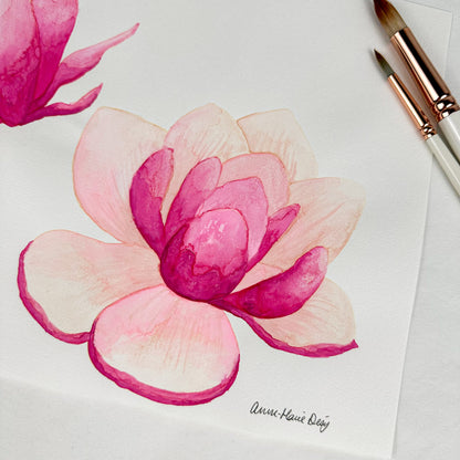 Original watercolor - Water lily flowers