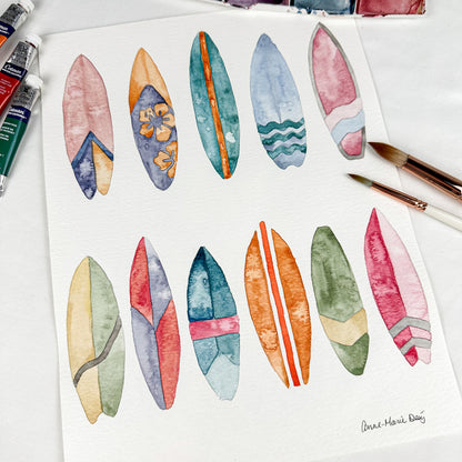 Original watercolor - Surfboards