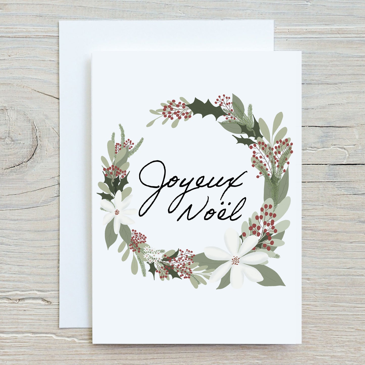 Printed Greeting Cards - White Christmas Wreath