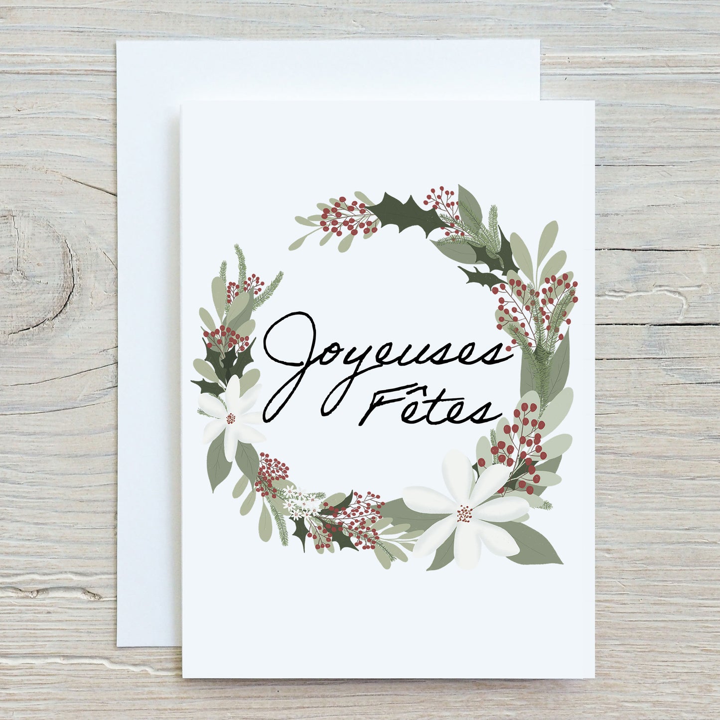 Printed Greeting Cards - White Christmas Wreath