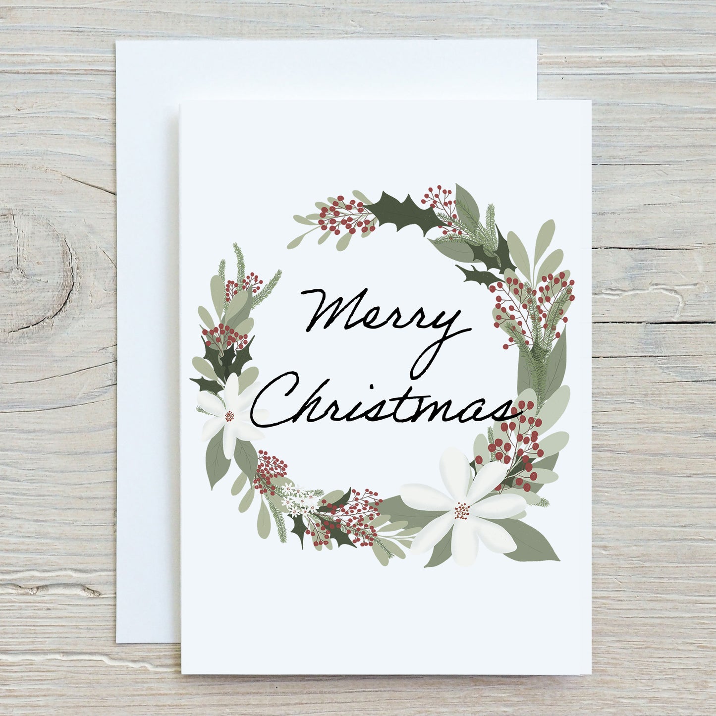 Printed Greeting Cards - White Christmas Wreath