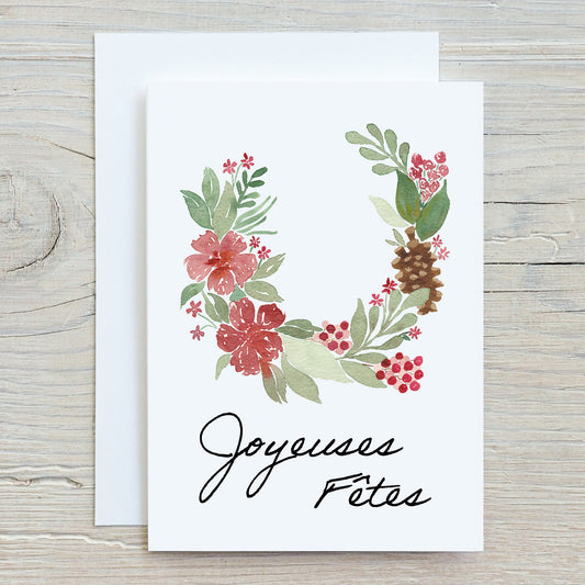 Printed greeting cards - Christmas wreath red flowers