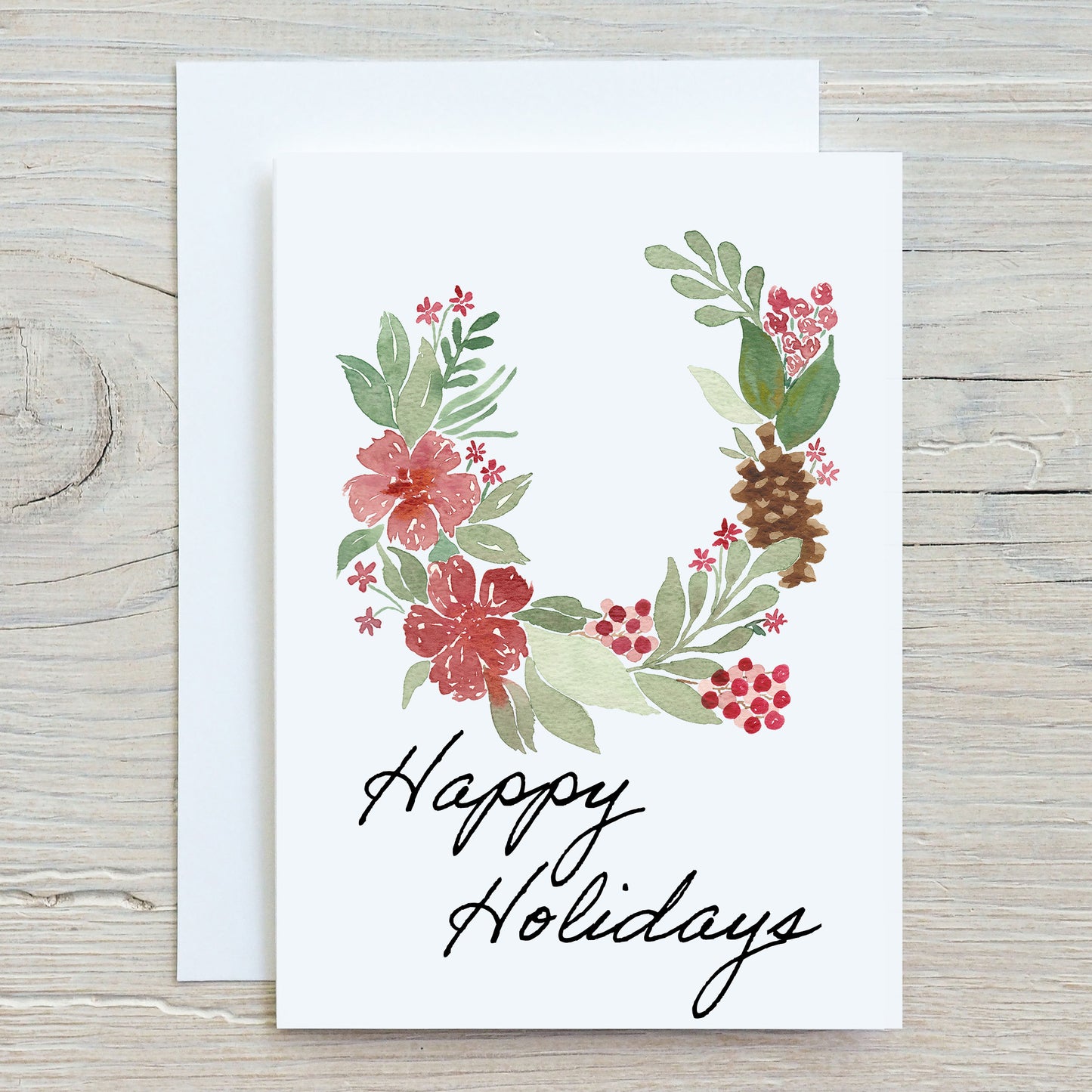 Printed greeting cards - Christmas wreath red flowers